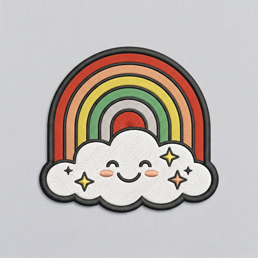 Wähle Freude Retro Regenbogen Wolke Positiv Bestickter Aufbügel-Patch Hoodie 4 Zoll