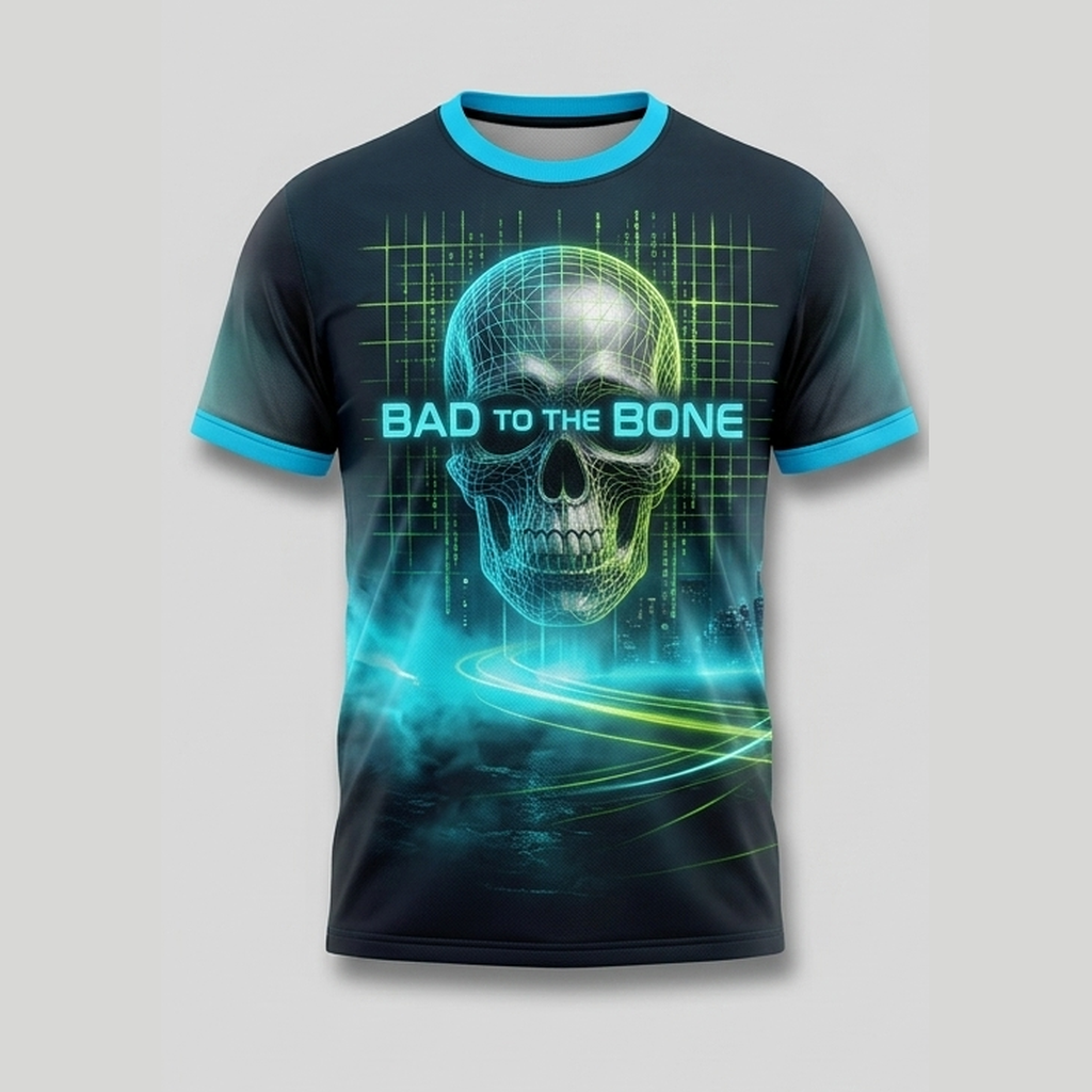 Bad To The Bone Cyber Neon Skull Aop Tshirt