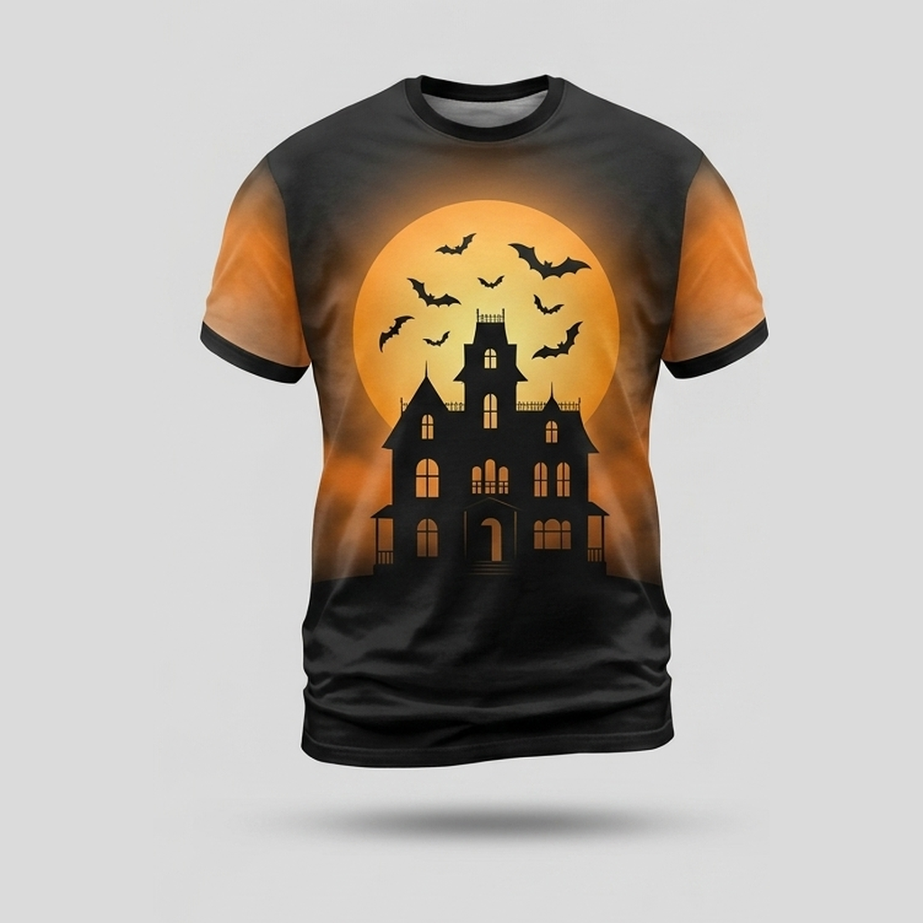 Victorian Haunted Mansion Sunburst Silhouette Aop Tshirt