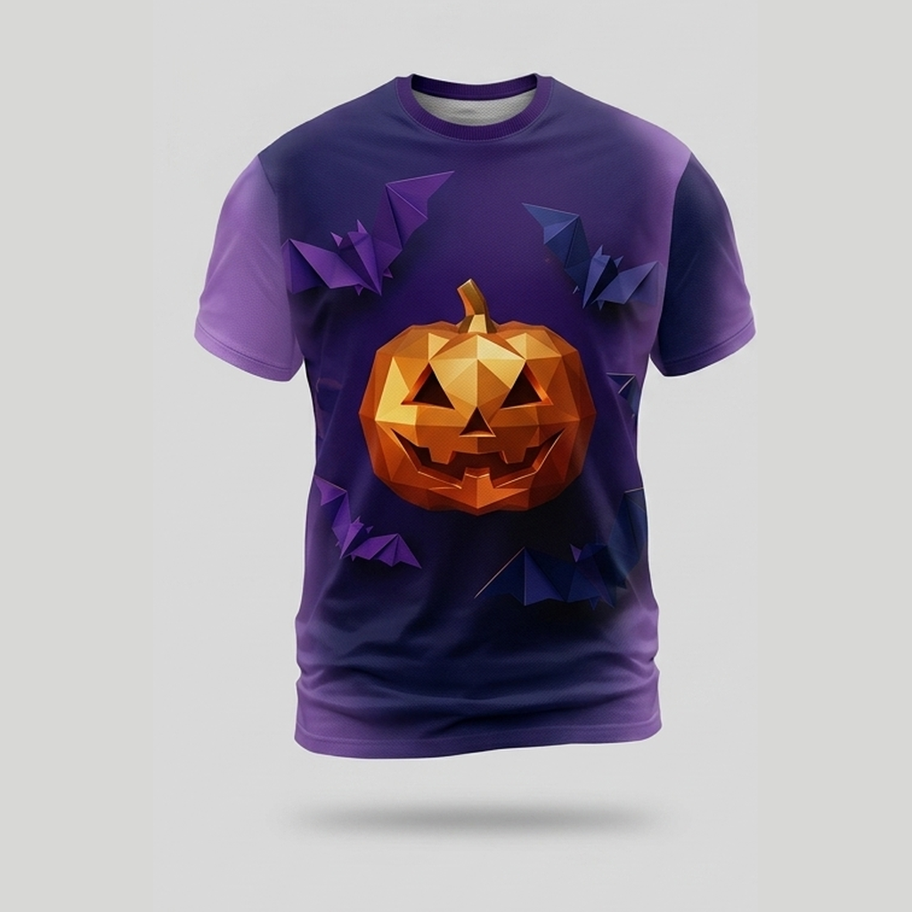 Origami Geometric Bat Faceted Pumpkin Aop Tshirt