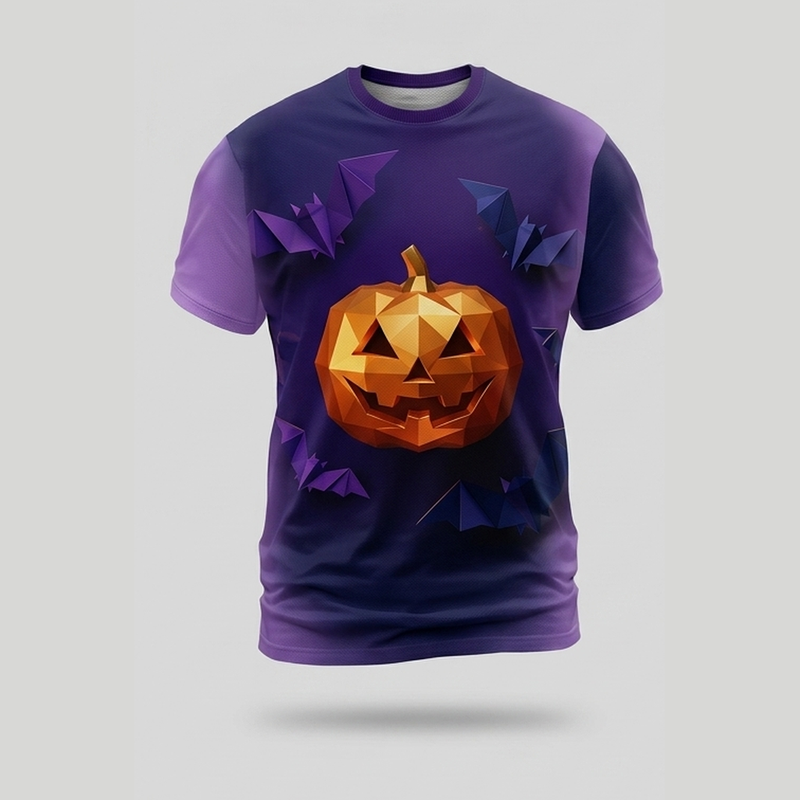 Origami Geometrische Fledermaus Facettierter Kürbis AOP T-Shirt