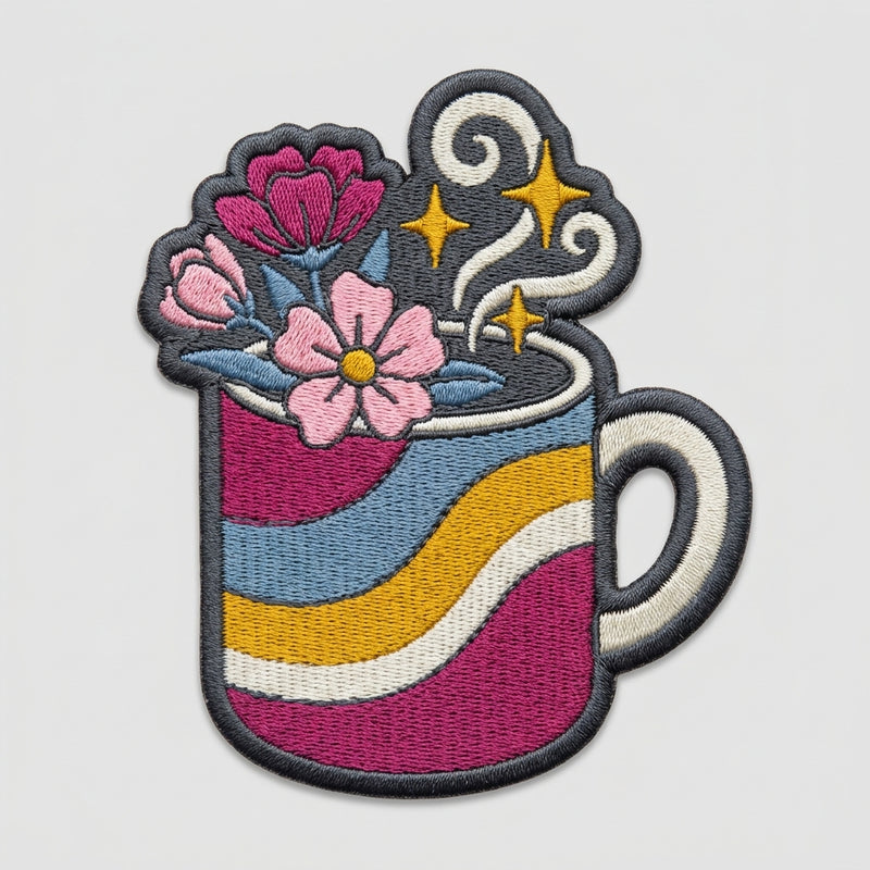 Freundlichkeit ist Magie Retro Kaffee Blume Positiv Bestickter Aufbügler Hoodie 4 Zoll