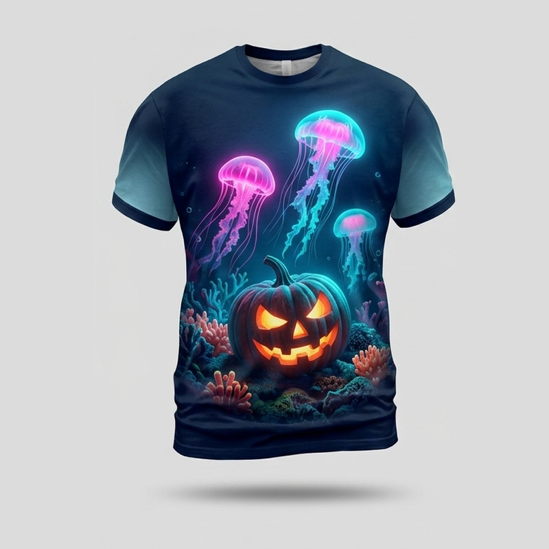 Biolumineszente Quallen Kürbis Ozean Allover-Print T-Shirt