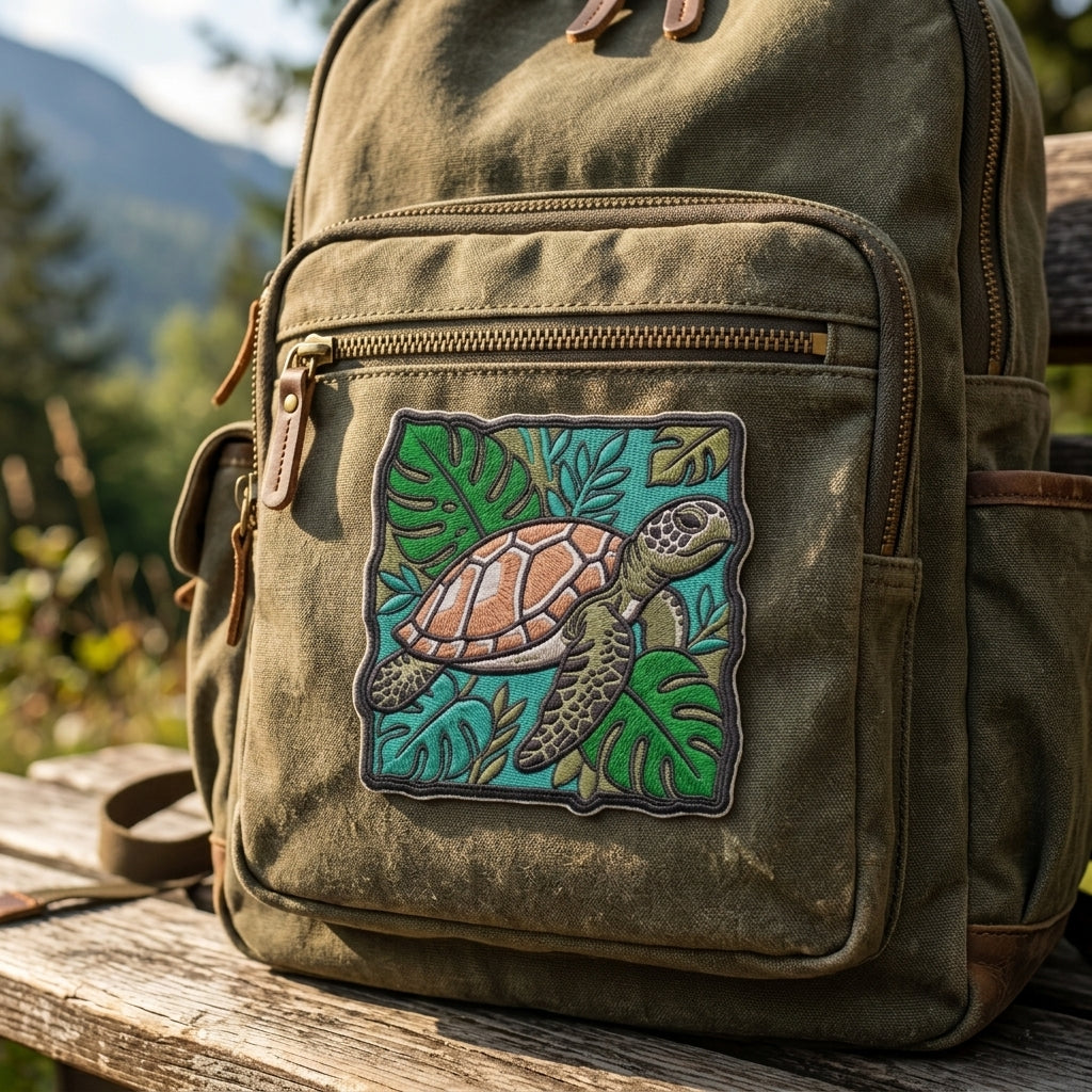 Good Things Take Time Turtle Monstera Embroidered Iron On Badge Backpack 4 Inch