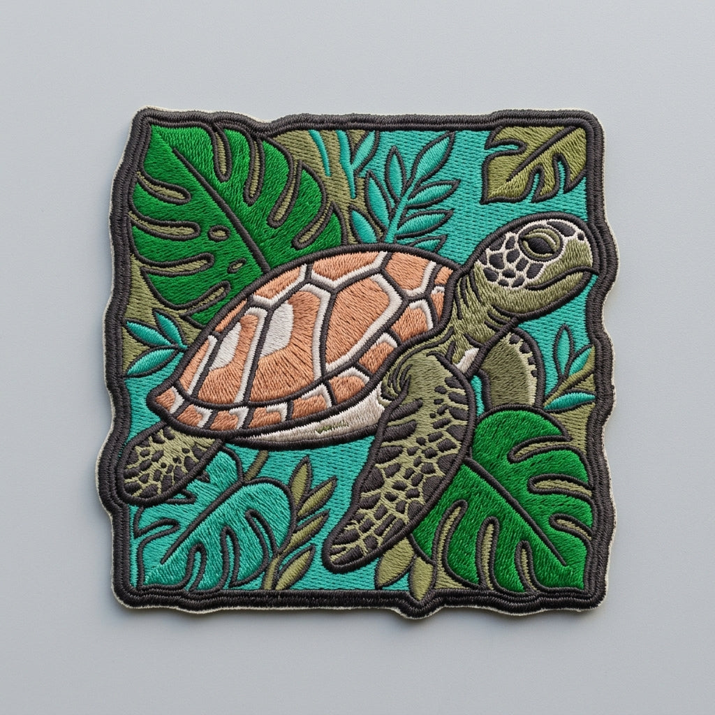 Good Things Take Time Turtle Monstera Embroidered Iron On Badge Backpack 4 Inch