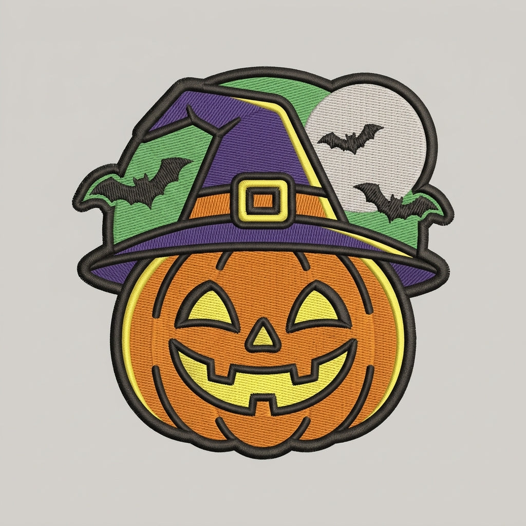 Spooky Season Jack O Lantern Pumpkin Witch Hat Halloween Embroidered Iron On Patch Jacket 4 Inch File Only