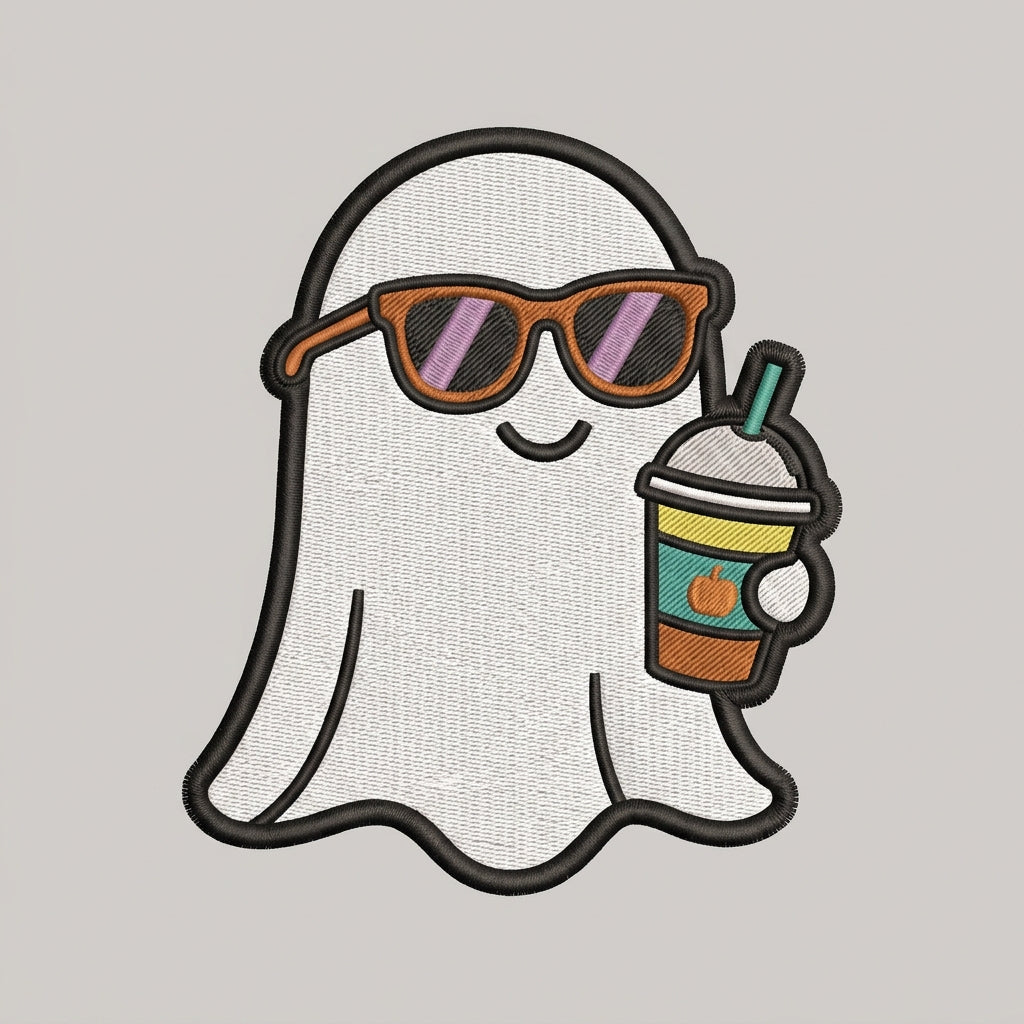 Stay Spooky Cute Ghost Coffee Pumpkin Spice Halloween Embroidered Heat Seal Patch Hoodie 4 Inch File Only