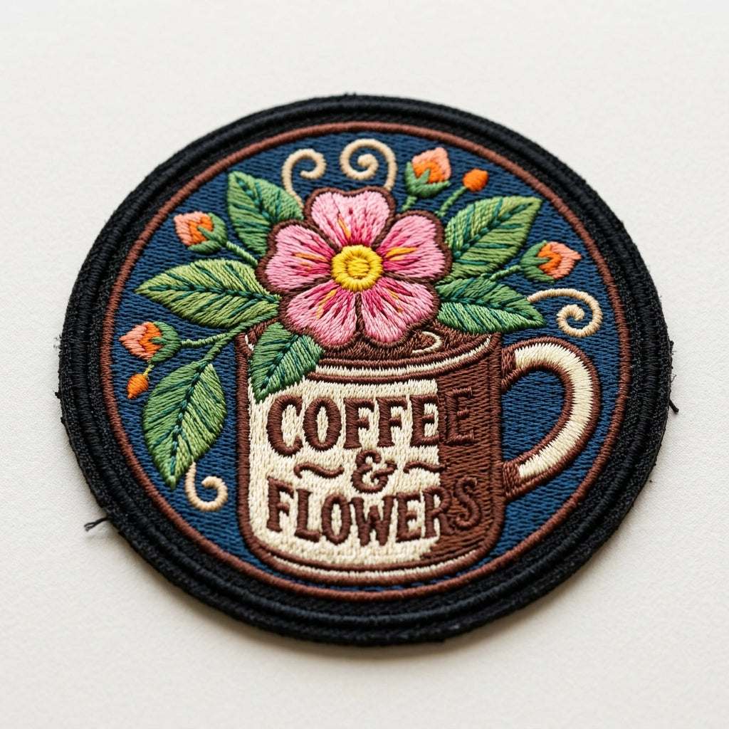 Freundlichkeit ist Magie Retro Kaffee Blume Positiv Bestickter Aufbügler Hoodie 4 Zoll