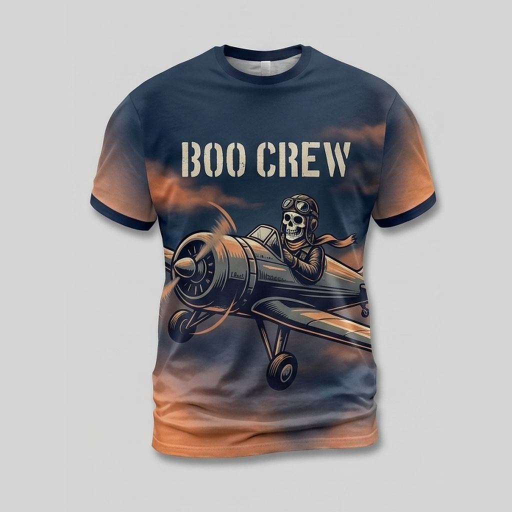Boo Crew Flieger Skelett Pilot AOP T-Shirt