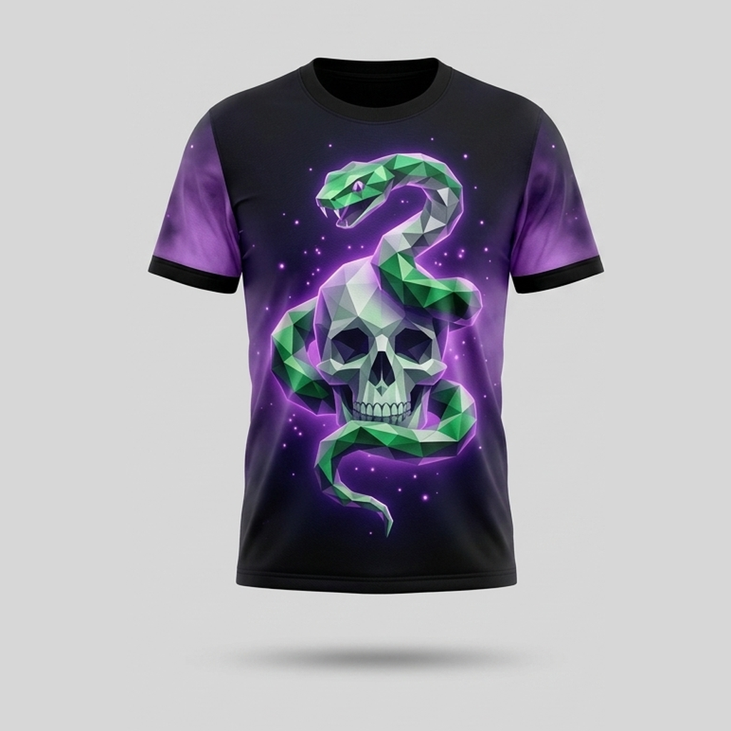 Low Poly Origami Viper Kristallschädel Allover-Print T-Shirt