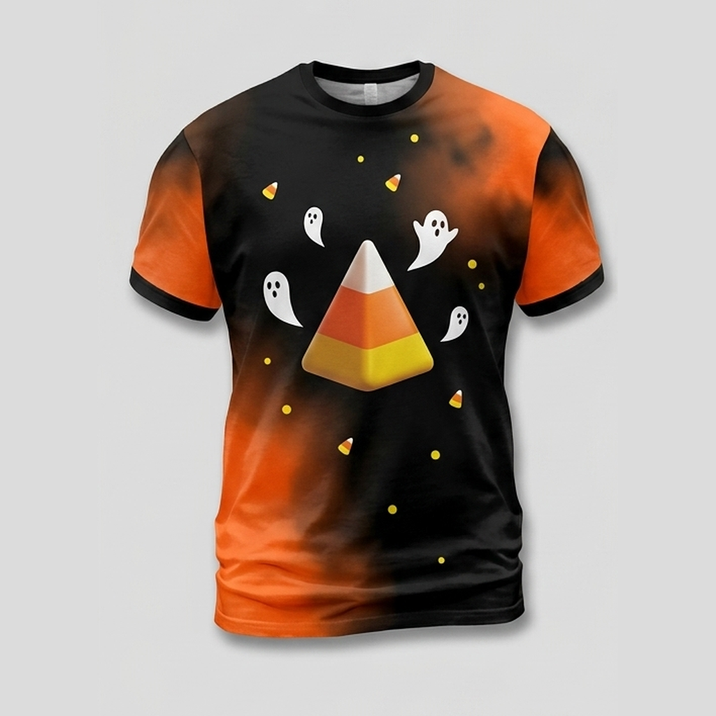 Pop Art Candy Corn Ghost Pyramid Aop Tshirt