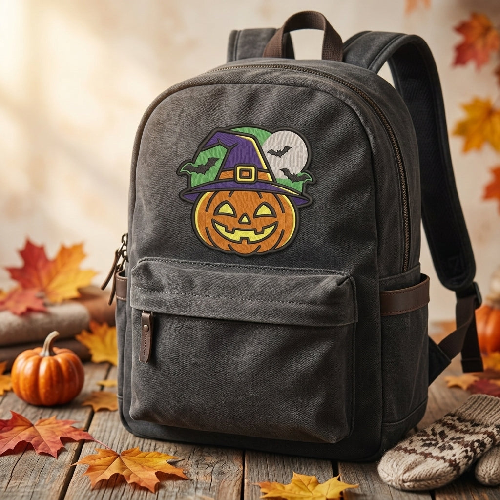 Spooky Season Jack O Lantern Pumpkin Witch Hat Halloween Embroidered Iron On Patch Jacket 4 Inch File Only