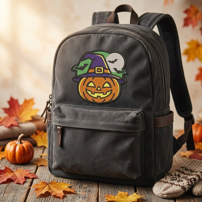 Spooky Season Jack O'Lantern Kürbis Hexenhut Halloween bestickter Bügelflicken Jacke 4 Zoll Nur Datei