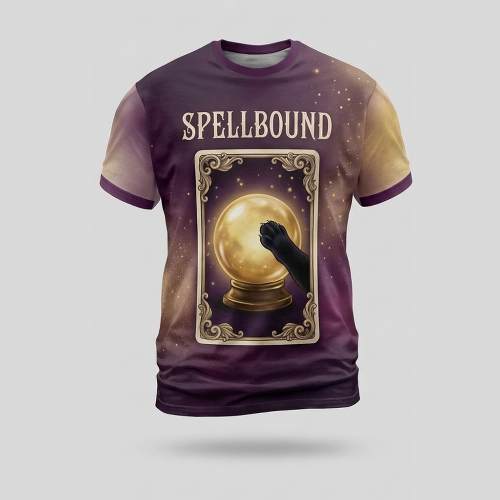 Spellbound Tarot Crystal Ball Cat Paw Aop Tshirt