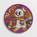 Retro Halloween Spooky Ghost Coffee Cup Vintage Cute Embroidered Iron On Patch 4 Inch