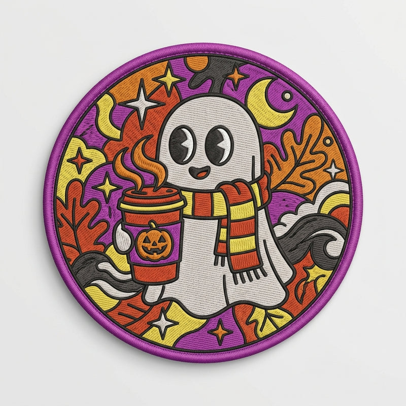 Retro Halloween Gruseliger Geist Kaffeetasse Vintage Süß Bestickter Bügelflicken 4 Zoll