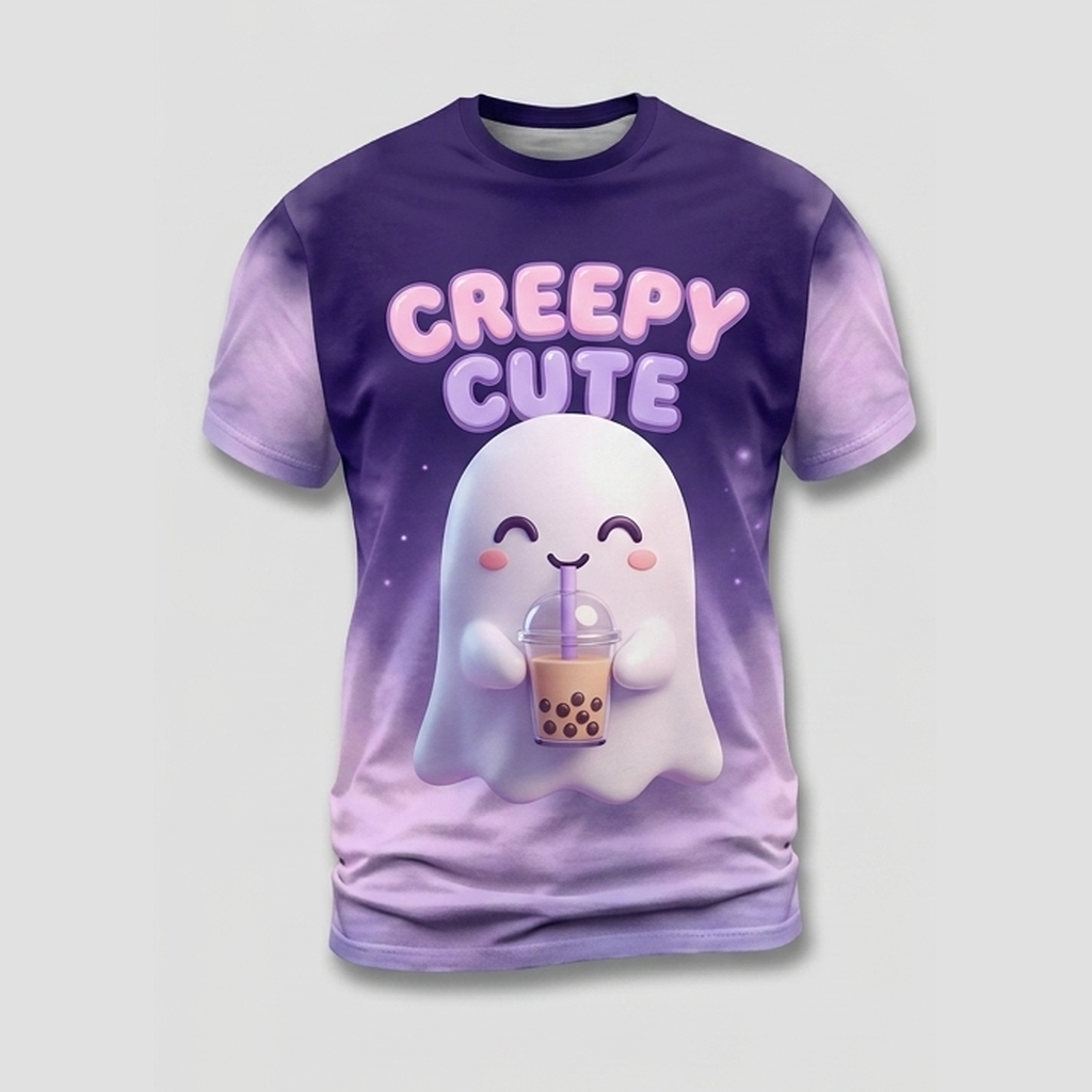 Creepy Cute Kawaii Boba Geist Tee Aop T-Shirt