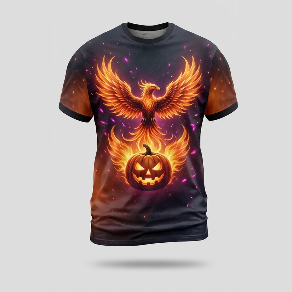 Himmlischer Glutphönix Kürbis Sonnenstrahl AOP T-Shirt