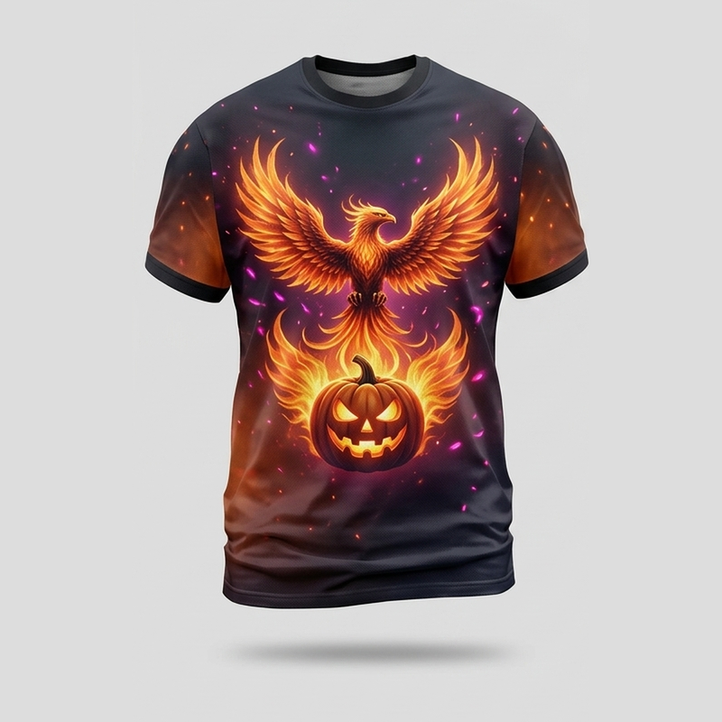 Himmlischer Glutphönix Kürbis Sonnenstrahl AOP T-Shirt