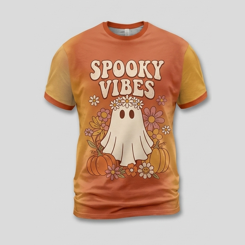 Groovy Spooky Vibes 70er Jahre Blumen-Geist AOP T-Shirt