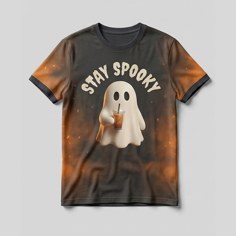 Stay Spooky Minimalistischer Geist Eiskaffee AOP T-Shirt