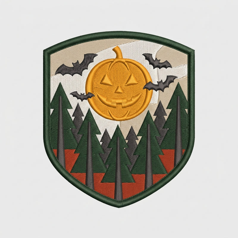 Gruseliger Wald Kürbis-Mond Halloween Outdoor Abenteuer Aufgestickter Aufbügler 4 Zoll