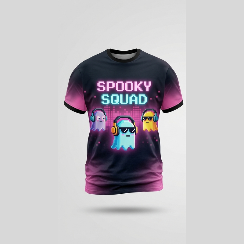 Spooky Squad 8-Bit Pixel Arcade Geist AOP T-Shirt