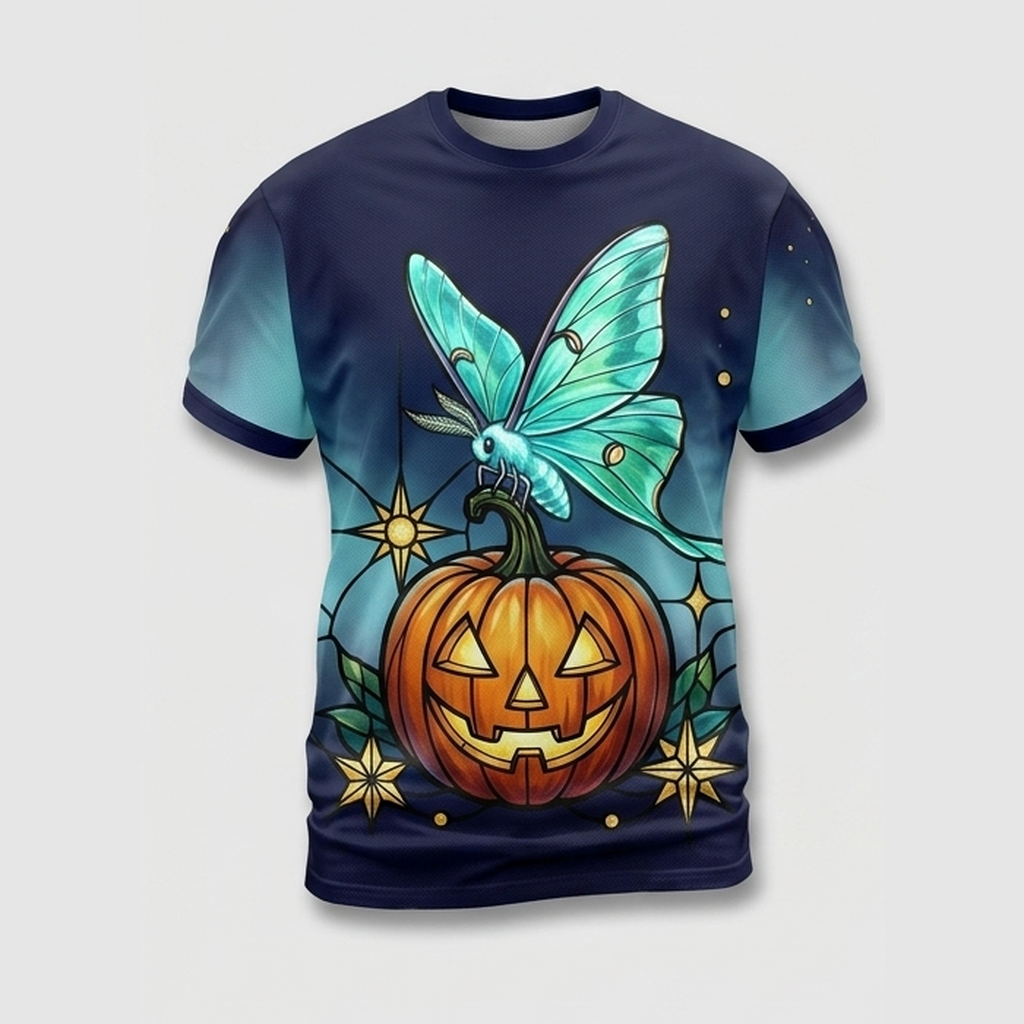 Stained Glass Luna Moth Jack O Lantern Aop Tshirt