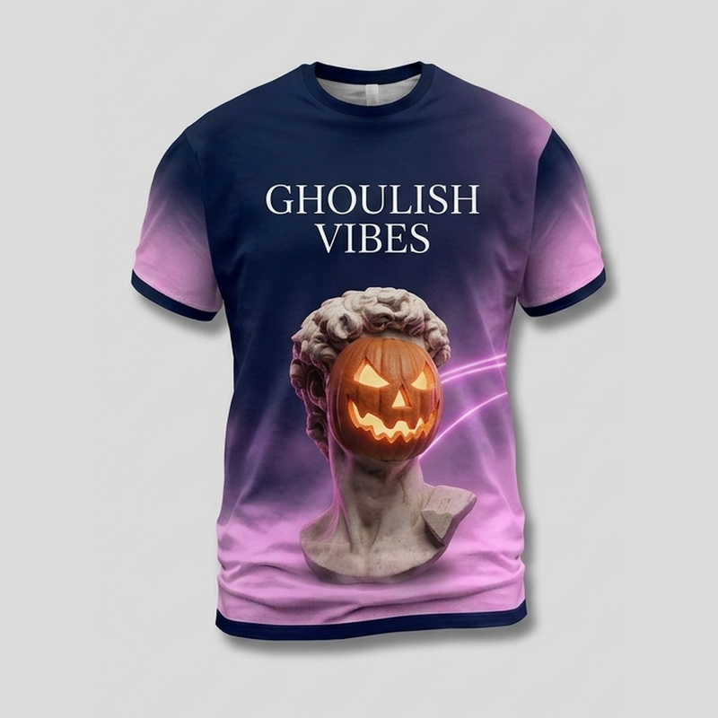 T-Shirt mit gruseligem griechischem Statuen-Kürbiskopf-Maskenmuster
