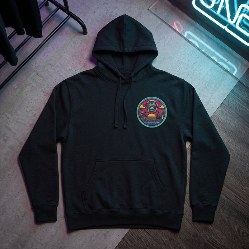 Retro Synthwave Space Cat Neon Pop Bestickter Aufnäher zum Aufbügeln Hoodie 4 Zoll Nur Datei