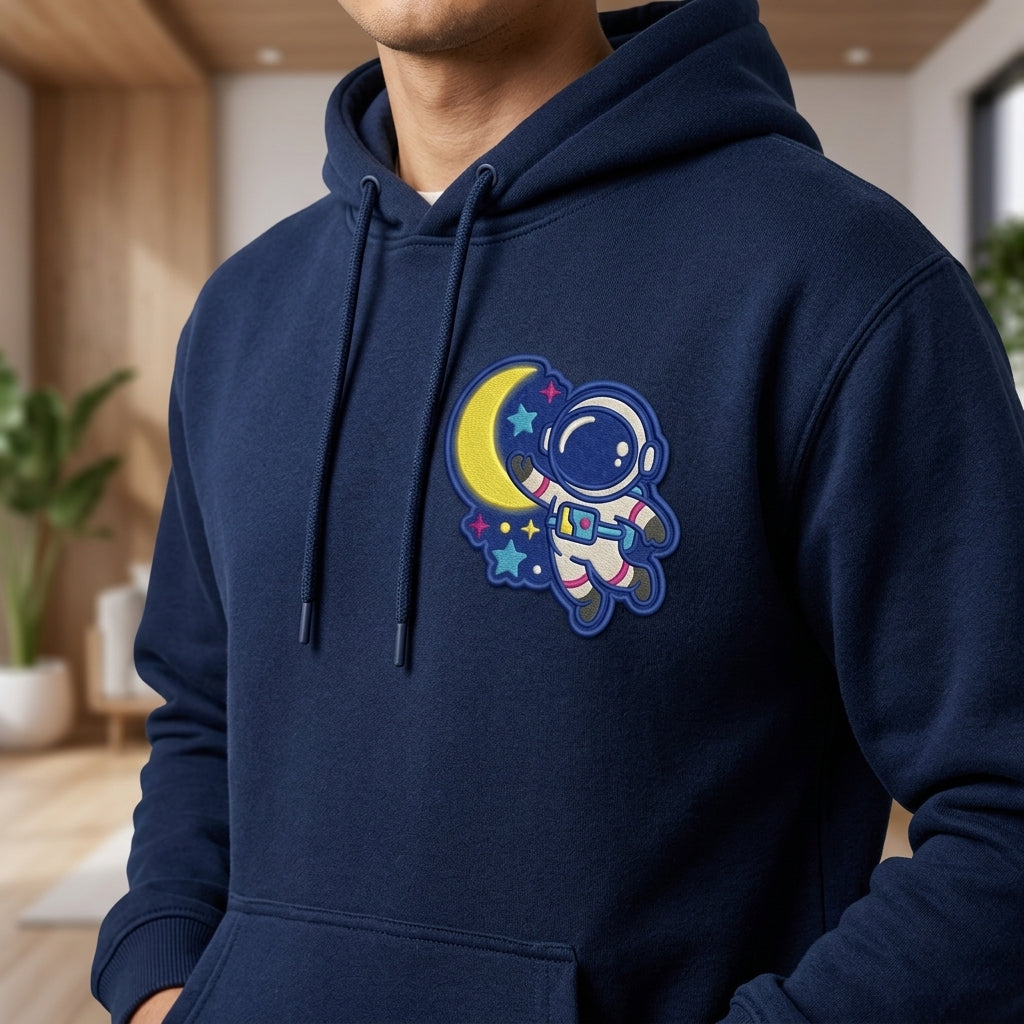 Stay Curious Astronaut Moon Star Space Gestickter Aufbügler Hoodie 4 Zoll Nur Datei